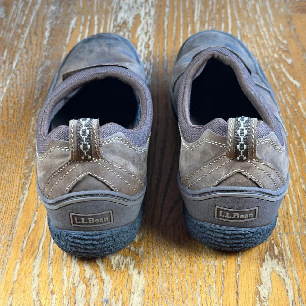 LL Bean Storm Chaser Mens 10.5 Wide Brown Leather Slip On Shoes Hiking Loafers
